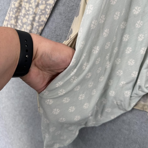 LOGO Lori Goldstein Top Womens L Blue Brown Patchwork Tunic Pockets Boho Flowy - Picture 5 of 9